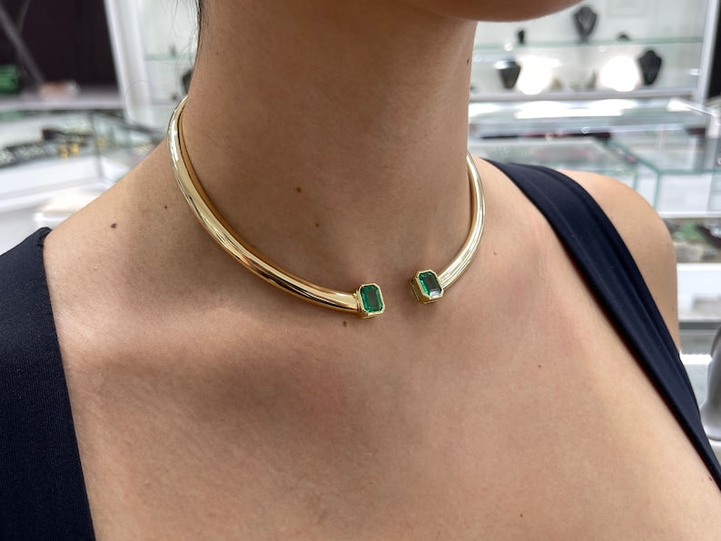 Emerald Cut Duo Choker Collar Omega Necklac