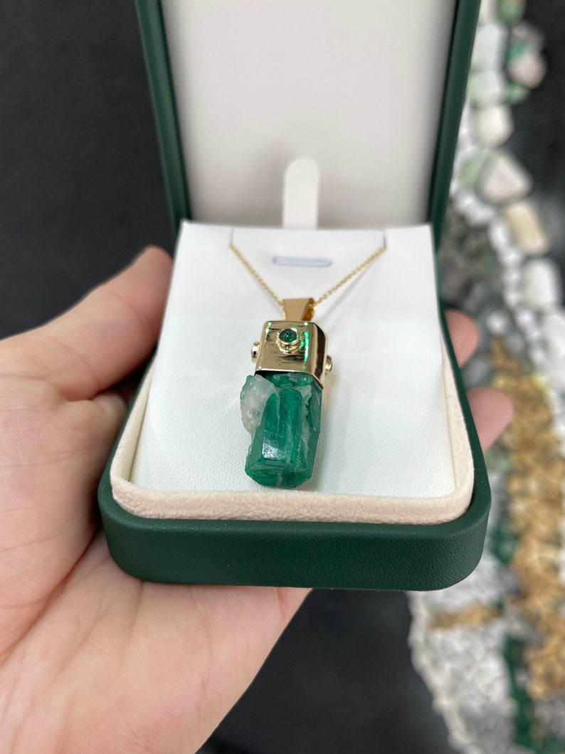 48.4tcw 14K Gold Raw Rough Unique Emerald Collectors Pendant Necklaces