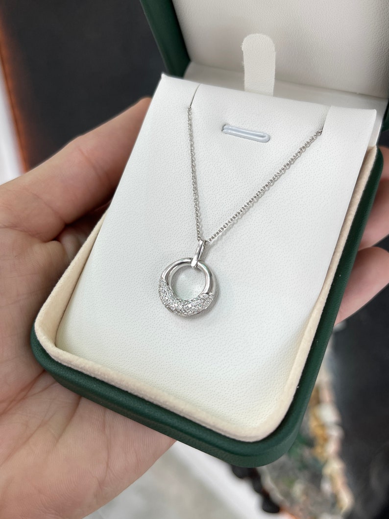 0.30tcw Natural Brilliant Round Circle Shape Pave Diamond Pendant Necklace 14K - JR Colombian Emeralds