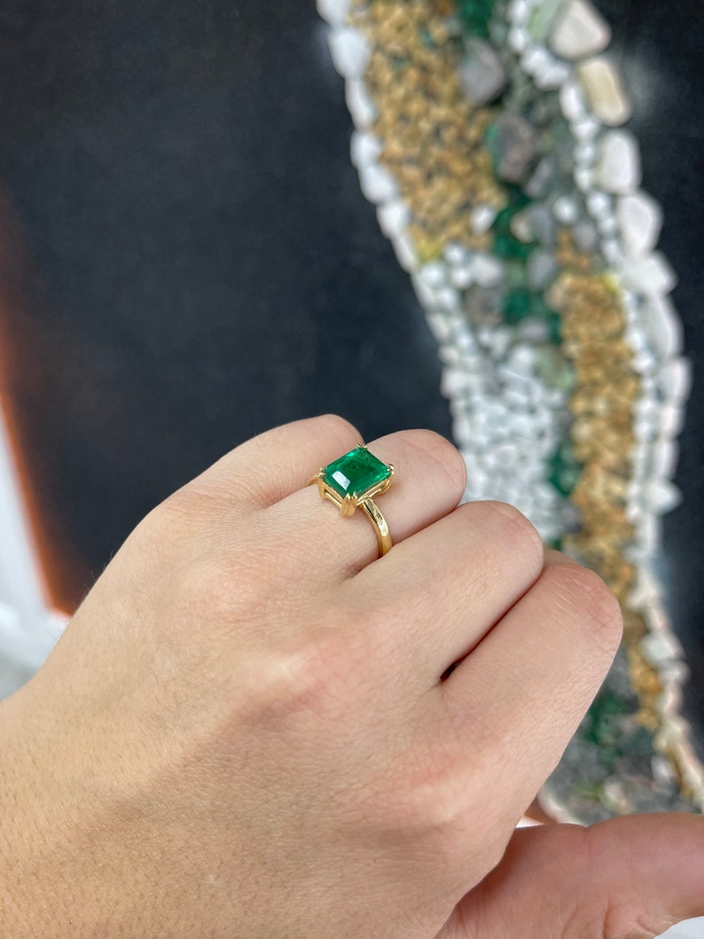 3.05cts AAA Emerald Solitaire 18K Gold Engagement Gold Ring - JR Colombian Emeralds