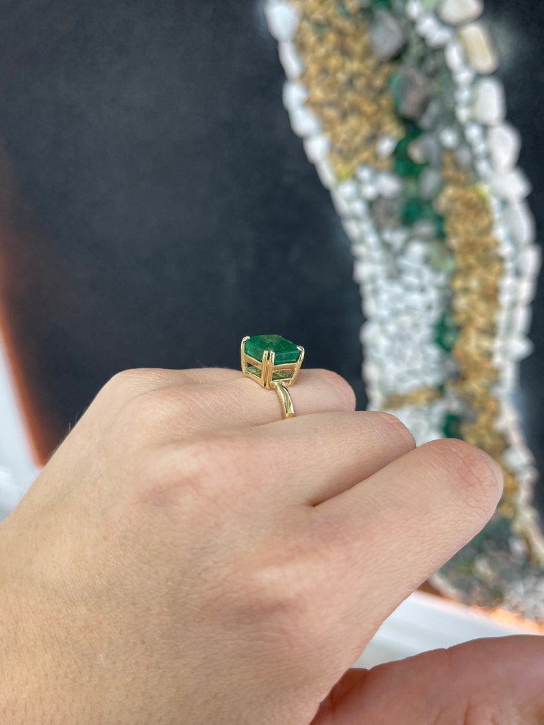 7.0ct Natural Asscher Cut Emerald Solitaire 18K Gold Engagement Ring - JR Colombian Emeralds