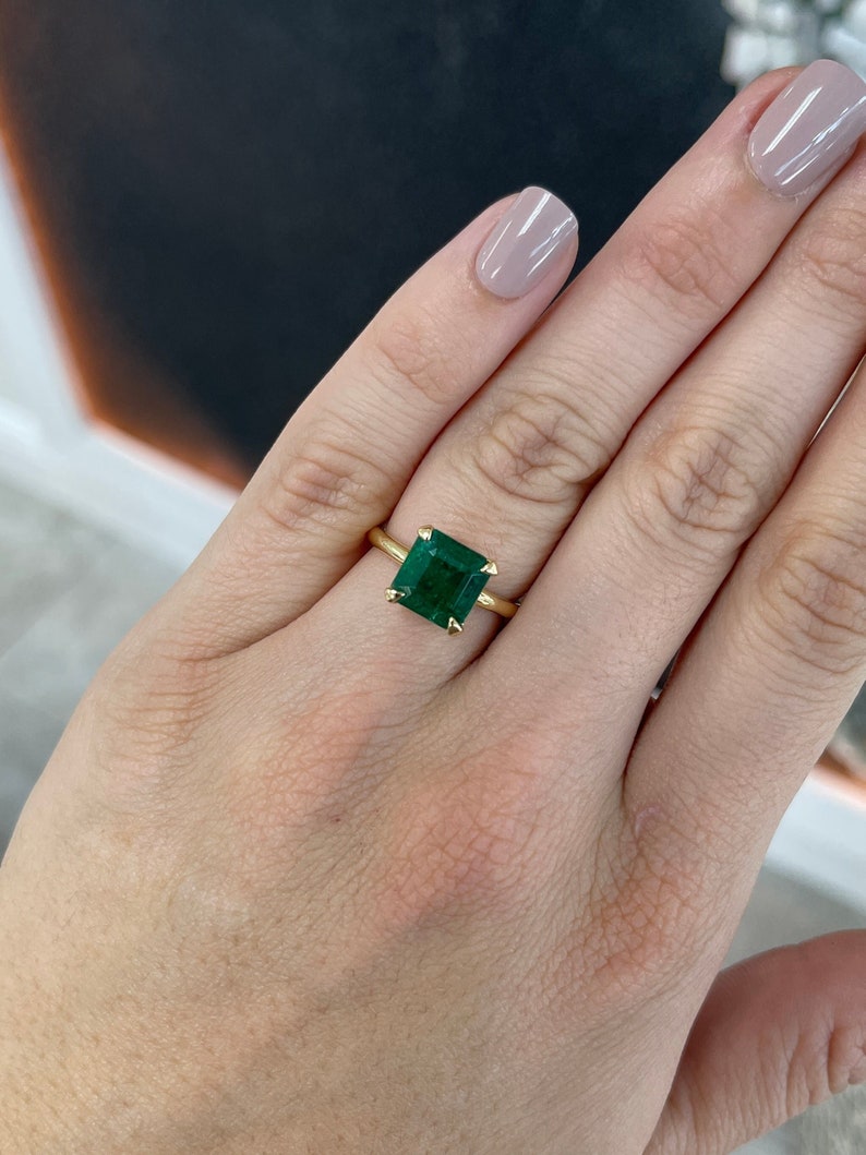 14K Natural Emerald Asscher Cut Gold Ring