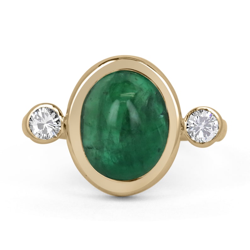 Dark Green Three Stone Gold Ring