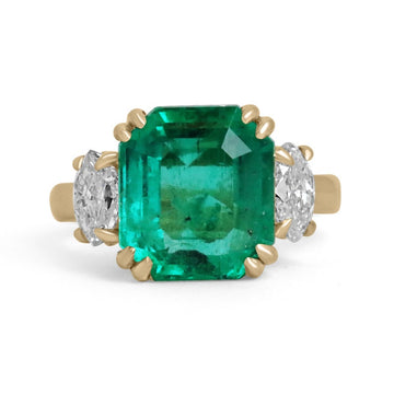 Emerald & Marquise 3 Stone Diamond Ring