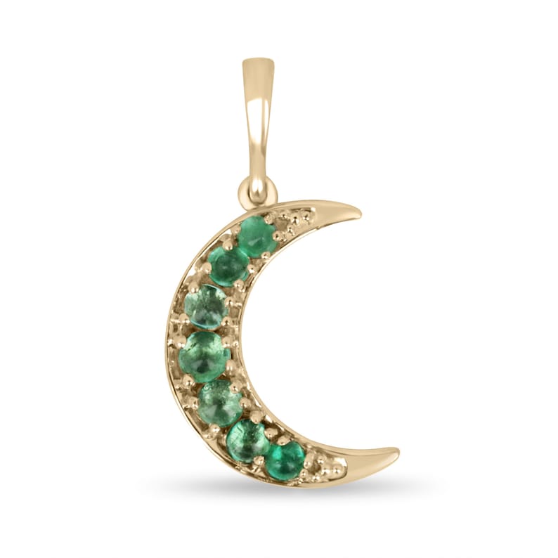 Emerald Round Cut Crescent Half Moon Pendant Necklace