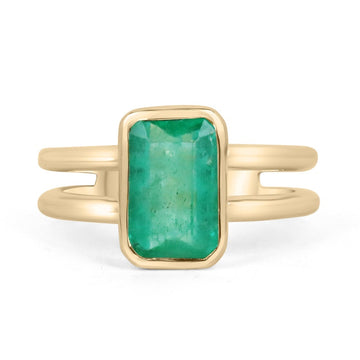 2.05ct 14K Gold Medium Vivid Green Emerald Cut Solitaire Split Shank Right Hand Ring