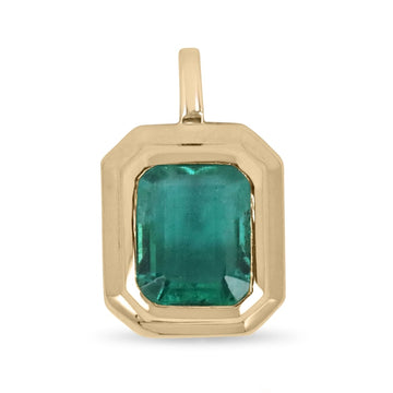2.65cts 14K Deep Sea Green Unisex Emerald Double Bezel Set Gold Pendant