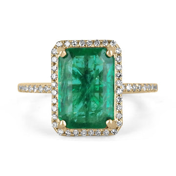 Emerald Cut & Diamond Halo Floral Right Hand Engagement Ring