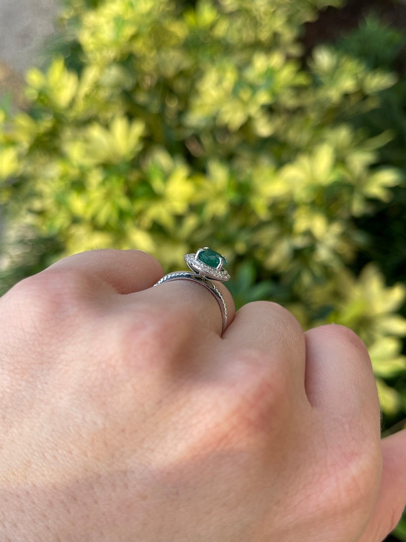 3.56tcw 14K Natural Emerald-Oval & Diamond Double Halo White Gold Engagement Ring - JR Colombian Emeralds