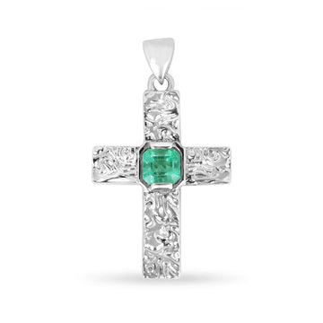 Emerald Cross Unisex Pendant Necklace