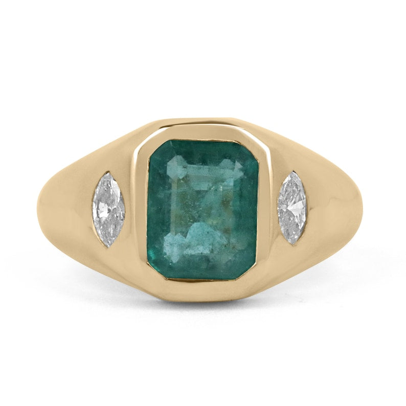 3 Stone Deep Bluish Green Right Hand Ring