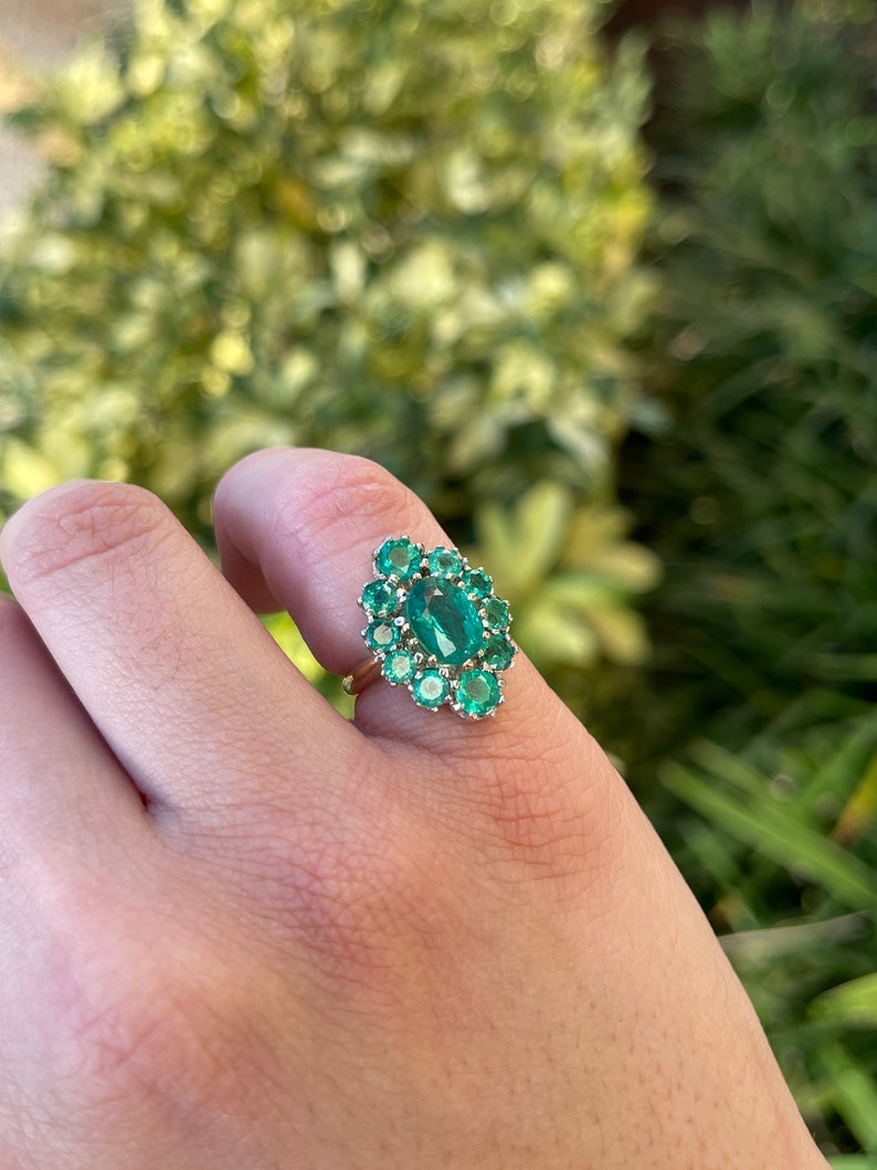 2.40tcw 18K Gold Oval Cut Emerald & Round Halo Art Statement Deco Ring - JR Colombian Emeralds