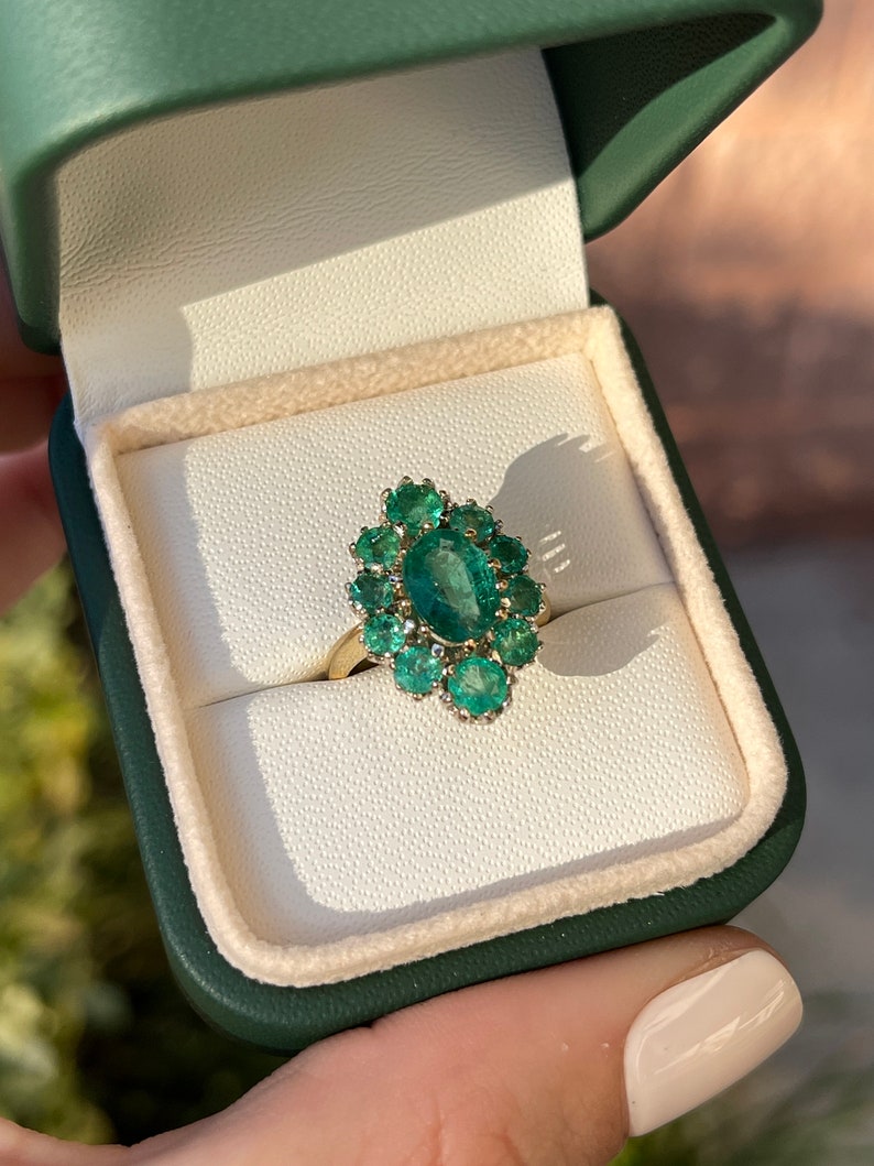 2.40tcw 18K Gold Oval Cut Emerald & Round Halo Art Statement Deco Ring