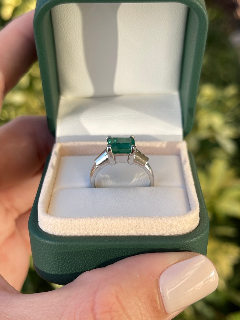 2.15ct 14K White Gold Asscher Emerald Square Solitaire Ring - JR Colombian Emeralds