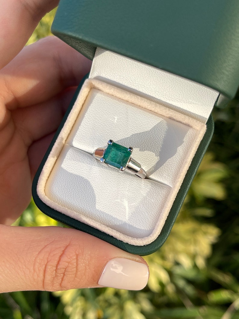 2.15ct 14K White Gold Asscher Emerald Square Solitaire Ring - JR Colombian Emeralds