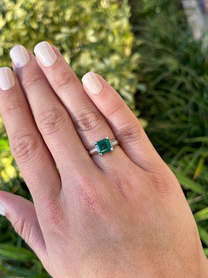 2.15ct 14K White Gold Asscher Emerald Square Solitaire Ring - JR Colombian Emeralds