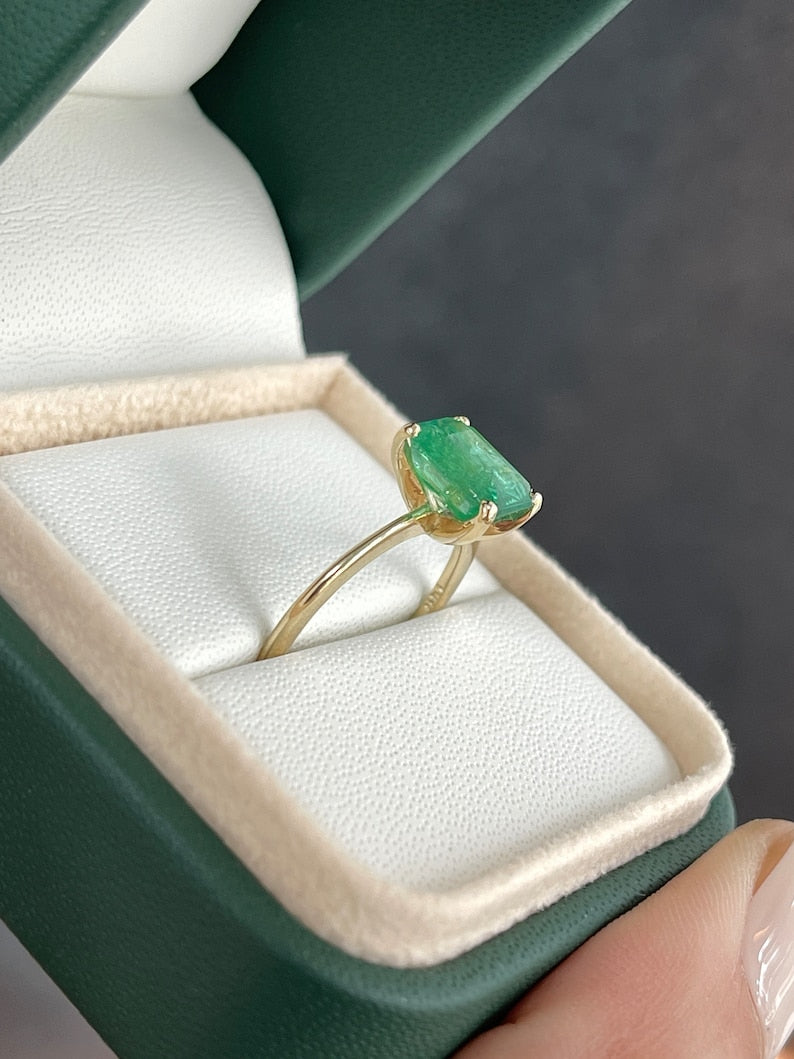 2.10cts 14K Gold 4 Prong Natural Real Emerald Solitaire Right Hand Ring - JR Colombian Emeralds