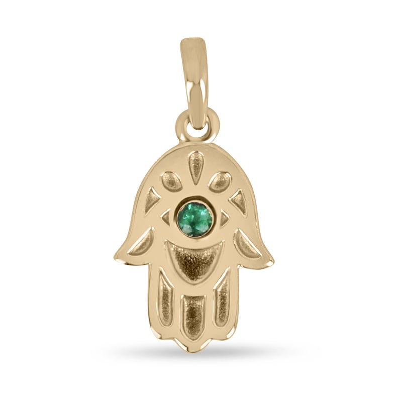 Emerald Jewish Muslim Religious Hamsa Pendant Necklace