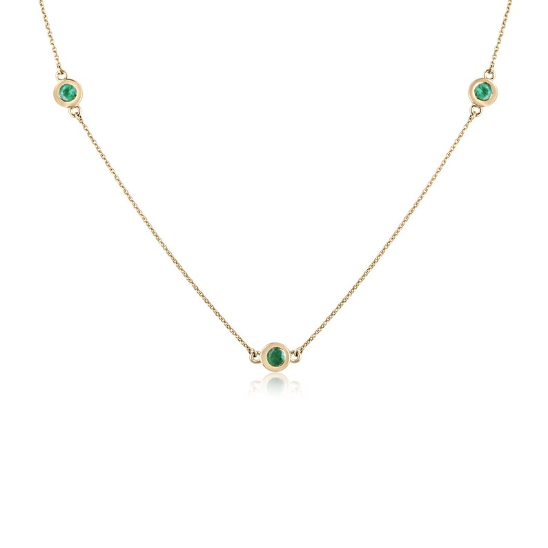 0.80tcw 14K Natural Emerald Round Cut By The Yard Chain Gold Necklace - JR Colombian Emeralds