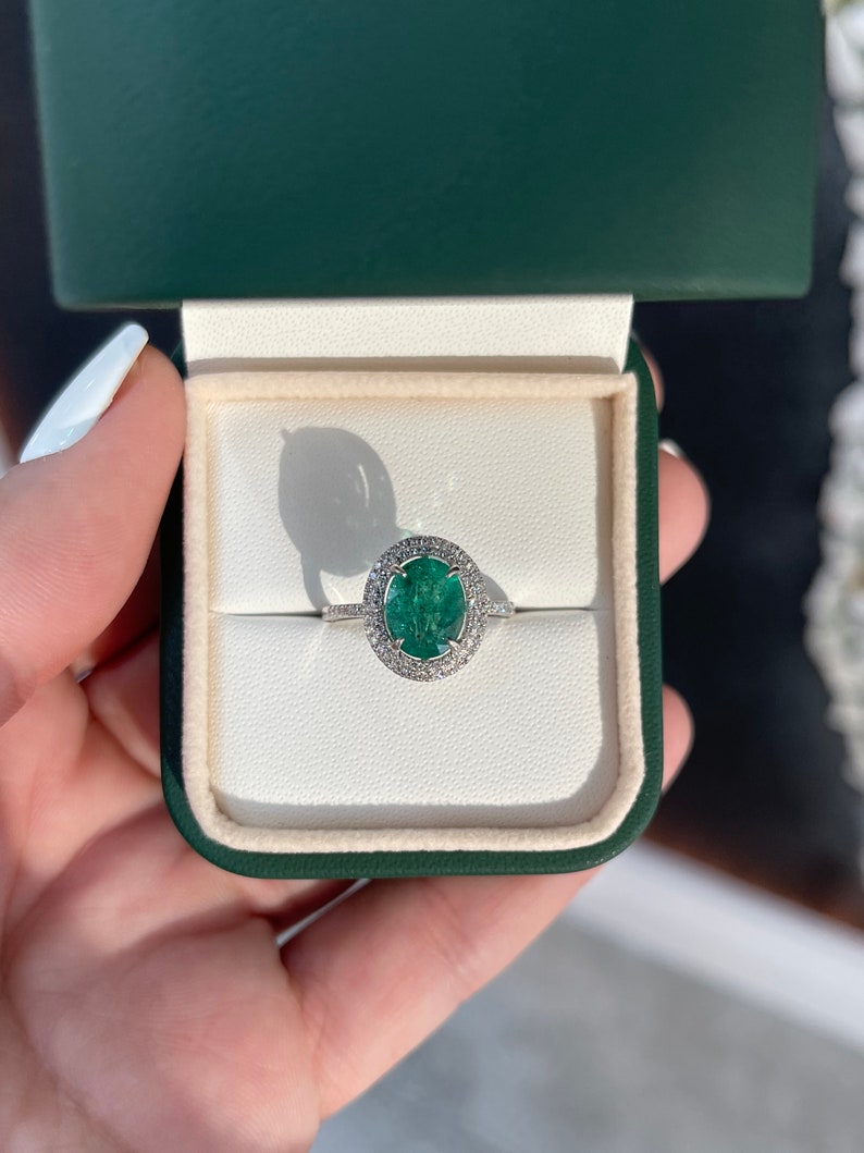 3.56tcw 14K Natural Emerald-Oval & Diamond Double Halo White Gold Engagement Ring - JR Colombian Emeralds