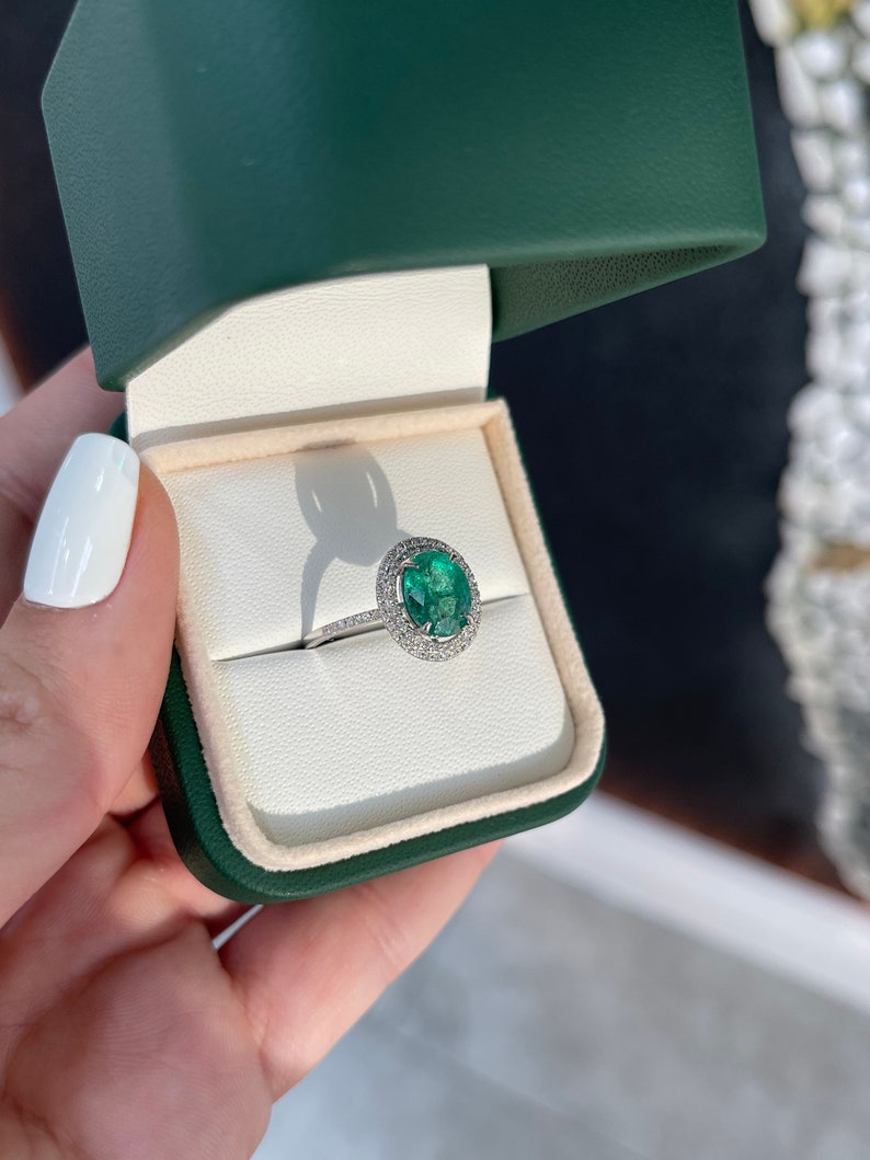 3.56tcw 14K Natural Emerald-Oval & Diamond Double Halo White Gold Engagement Ring - JR Colombian Emeralds