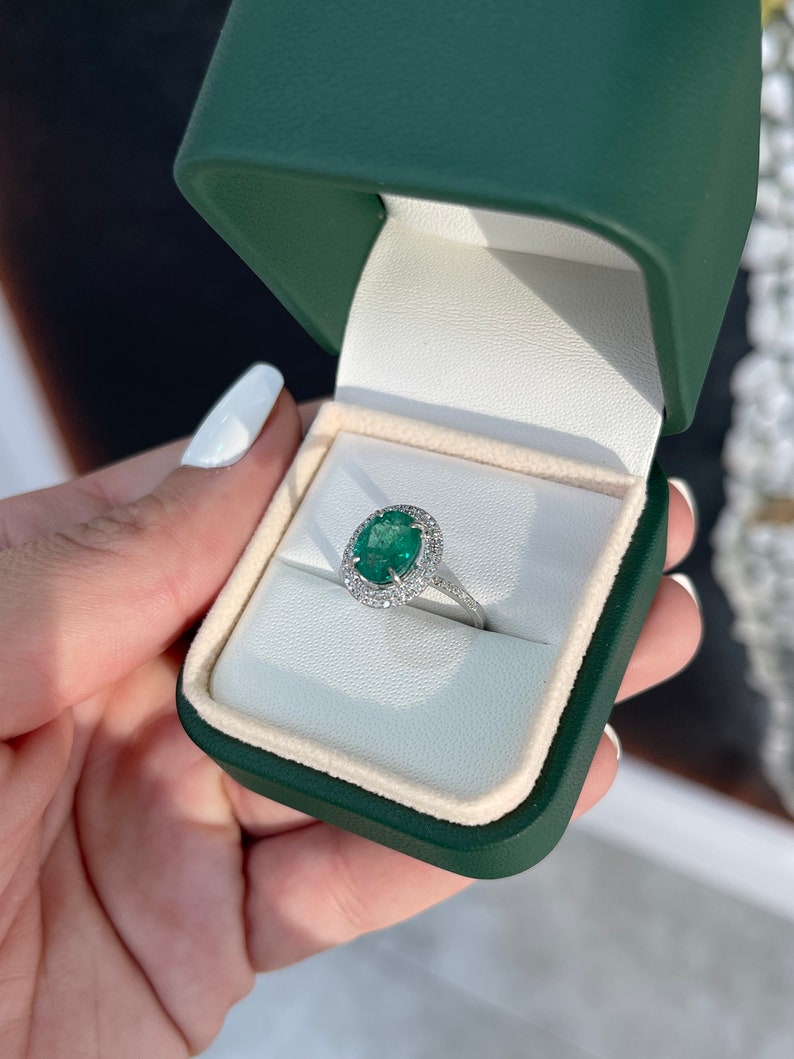 3.56tcw 14K Natural Emerald-Oval & Diamond Double Halo White Gold Engagement Ring - JR Colombian Emeralds