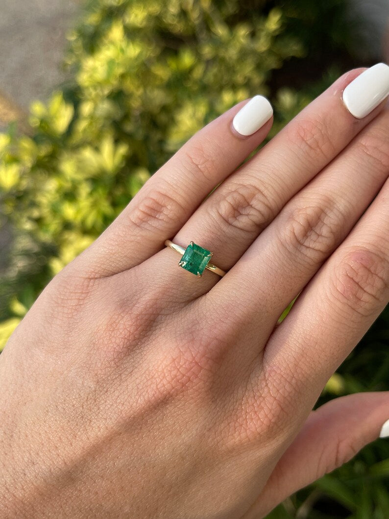 2.65ct 14K Gold Classic Emerald Cut Solitaire Engagement Ring - JR Colombian Emeralds