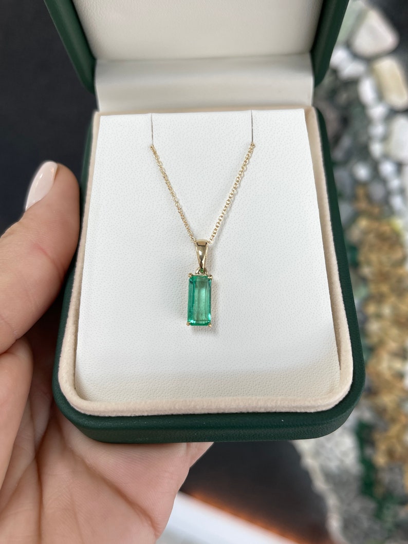 Medium Green Emerald Cut Emerald Necklace