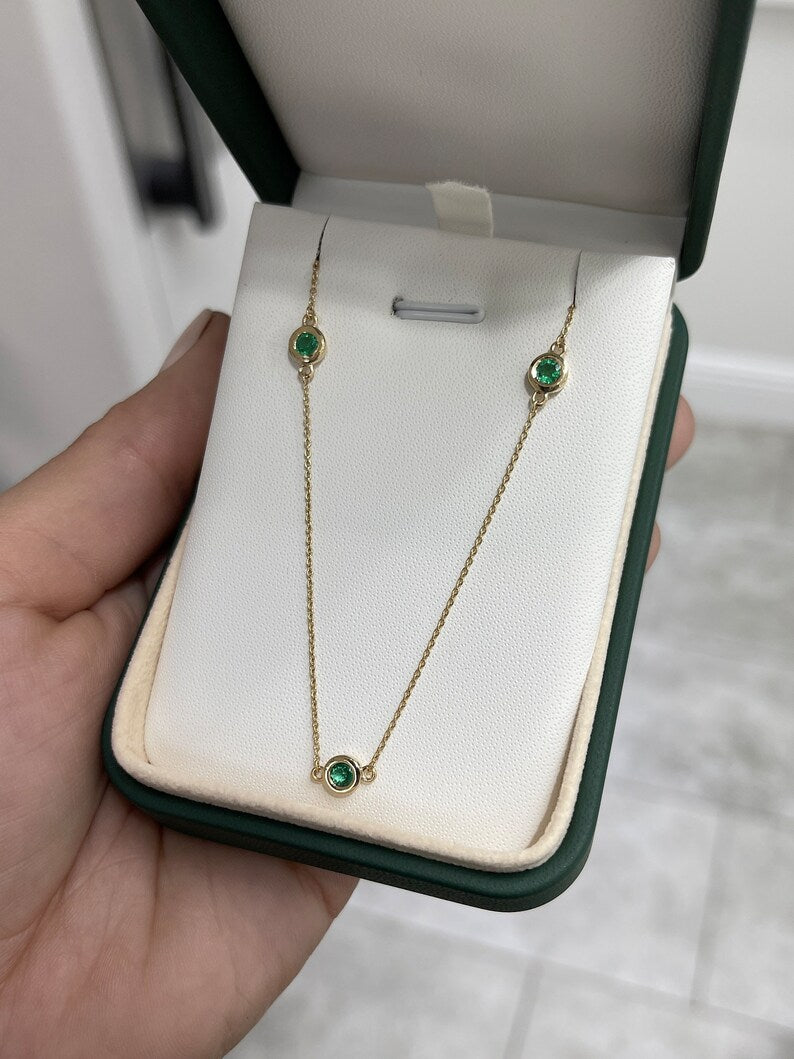 0.80tcw 14K Natural Emerald Round Cut By The Yard Chain Gold Necklace - JR Colombian Emeralds