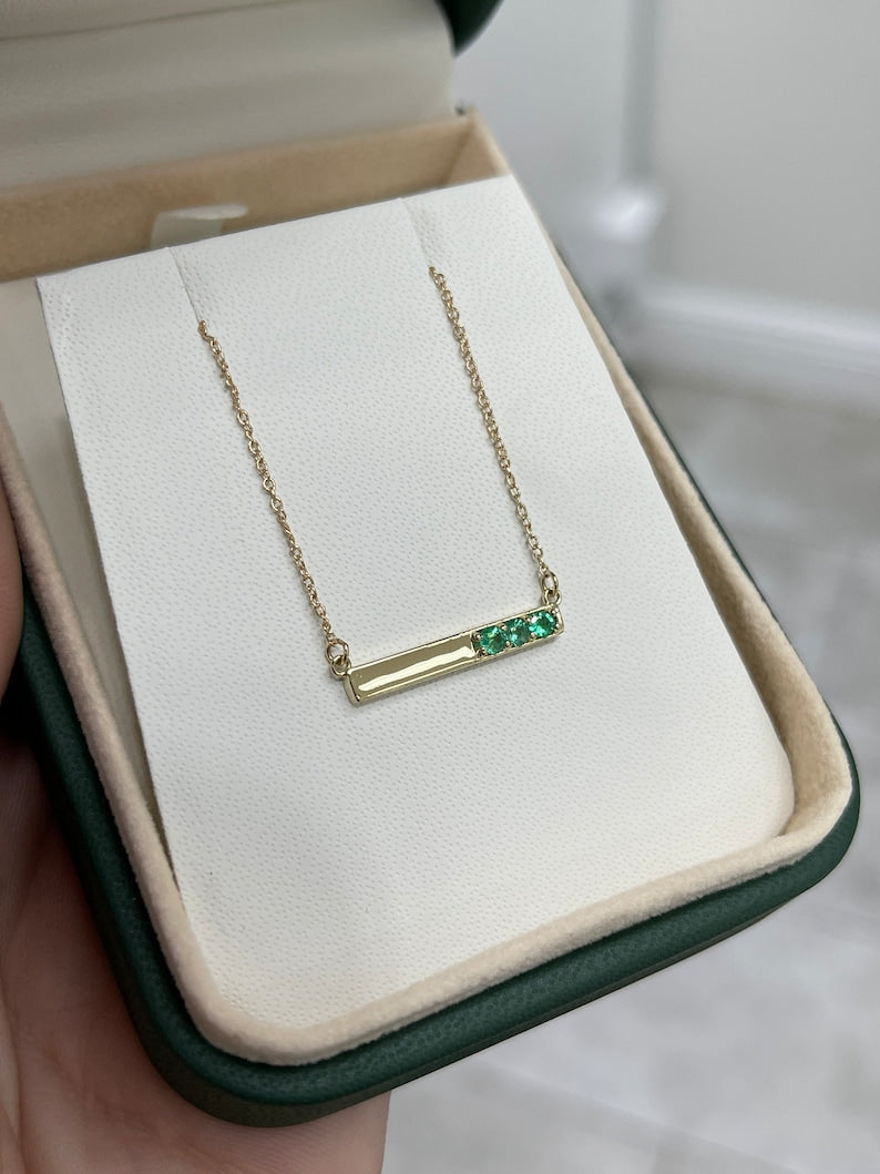 Emerald Three Stone Gold Necklace