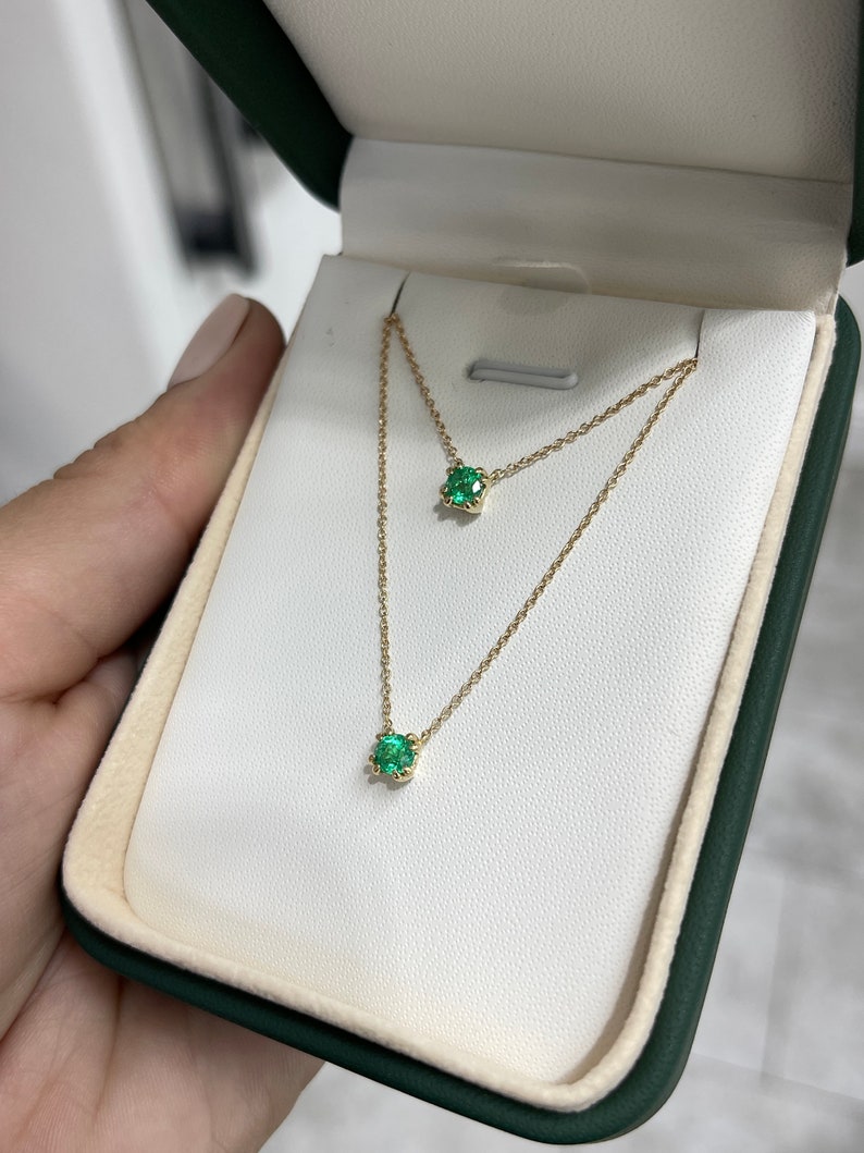 0.35tcw AAA Fine Quality Petite Natural Round Cut Emerald Solitaire Stacking Necklace 14K - JR Colombian Emeralds