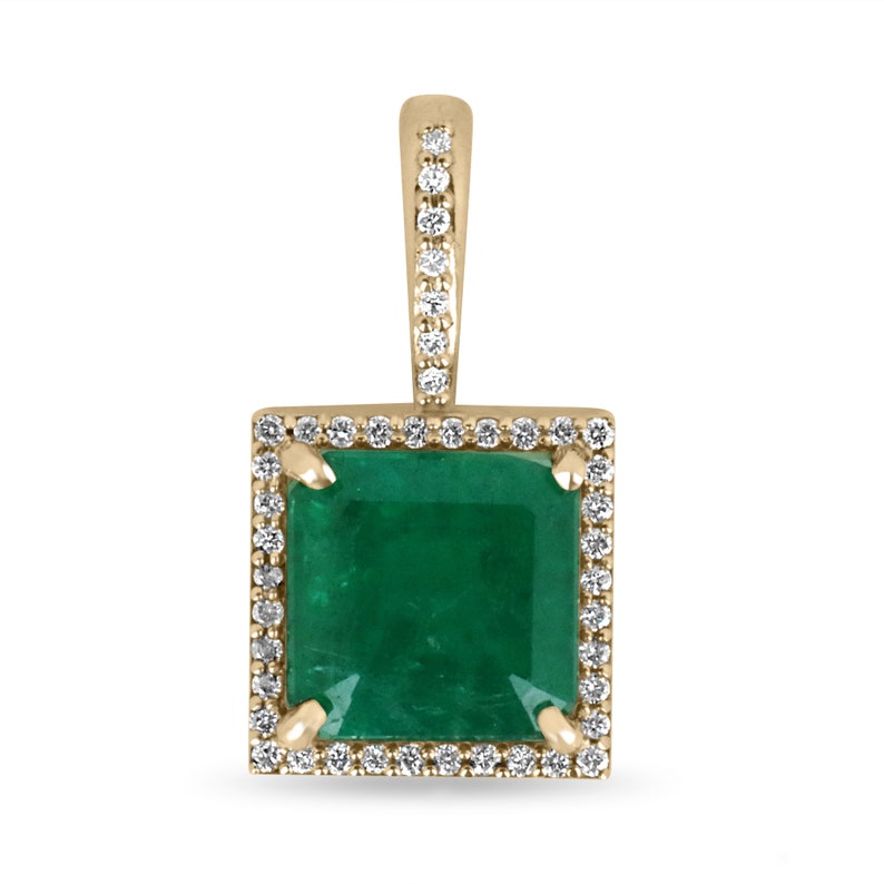 Emerald & Diamond Halo Gold Pendant Necklace