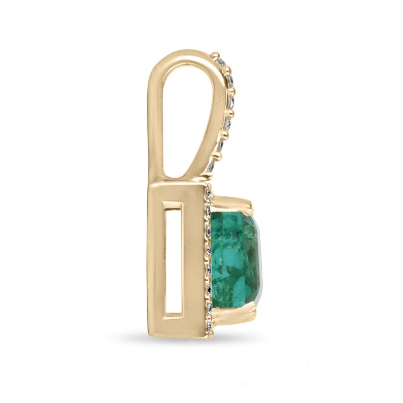 14K Gold Emerald Halo Pendant Necklace