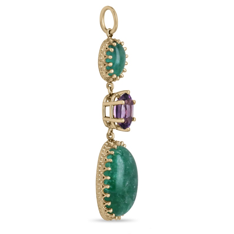 Emerald + Amethyst 14K Gold Pendant