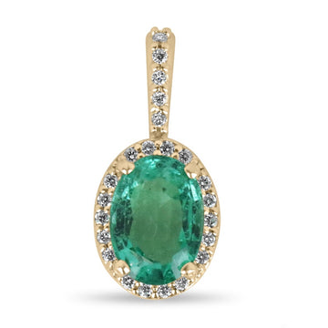 Emerald & Diamond Halo Pendant Necklace