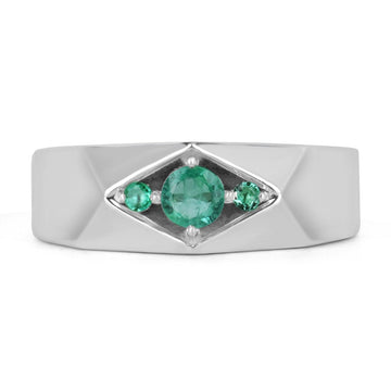 Emerald Mens Silver Wedding Band Ring