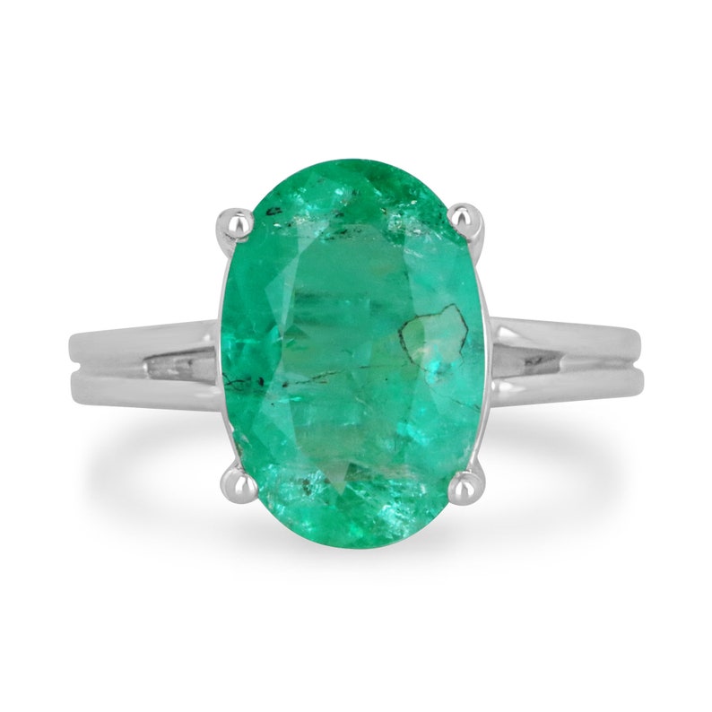 Emerald Green Oval .925 4 Prong Solitaire Ring