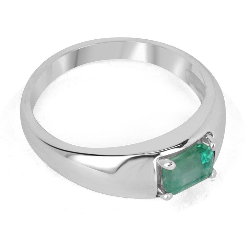 4 Prong Set Natural Emerald Ring SS
