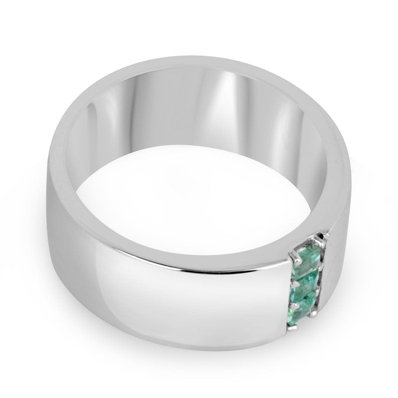 Men's 3 Stone Natural Emerald Ring