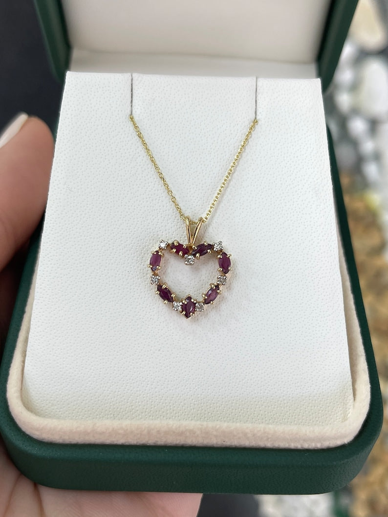 Marquise Cut Natural Red Ruby Diamond Necklace