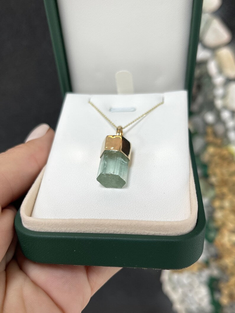 22.98cts 14K Yellow Gold Terminated Emerald Crystal Necklace