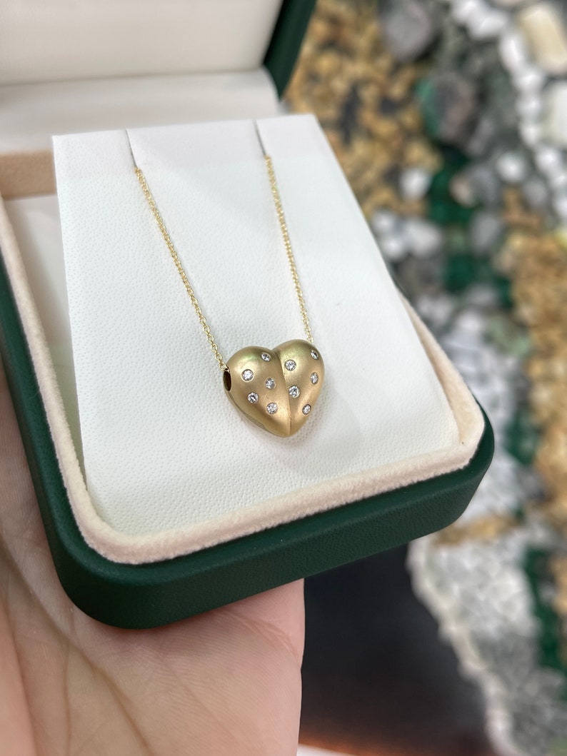 0.30-Carats 14K Gold 3D Pave Diamond Heart Bubble Puffed Anniversary Necklace