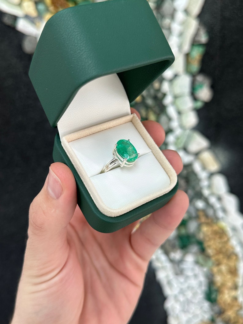 Green Oval Emerald Solitaire Ring