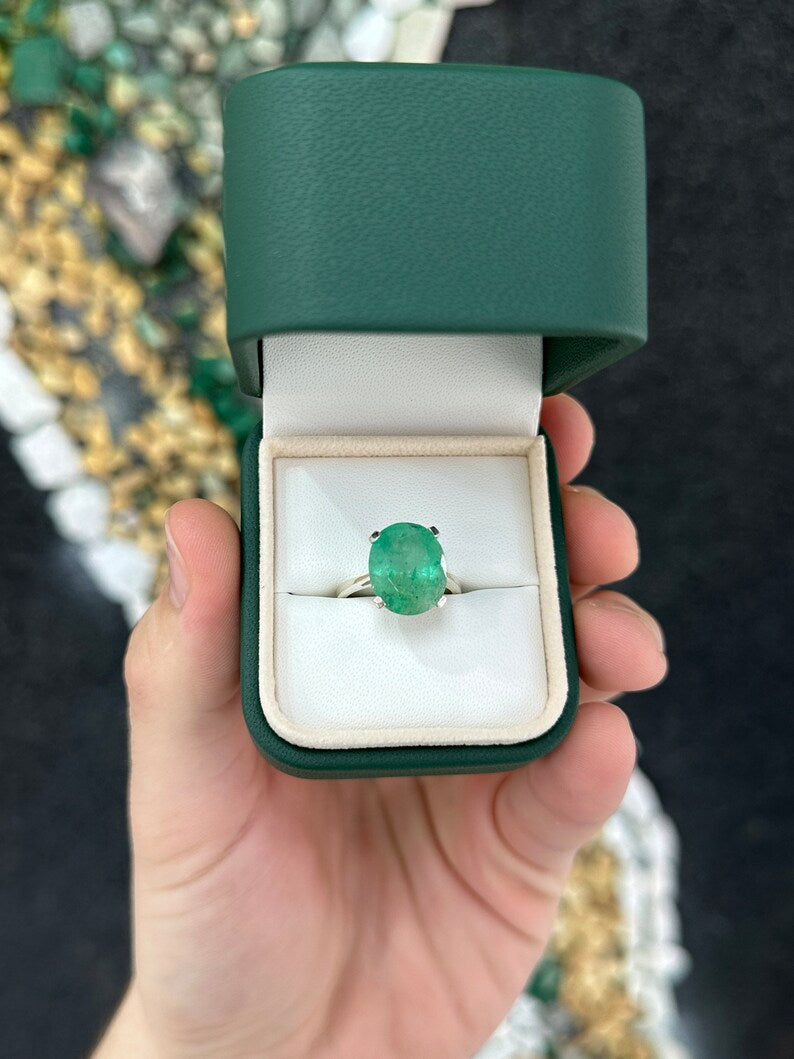 925 Mossy Medium Green Emerald Ring