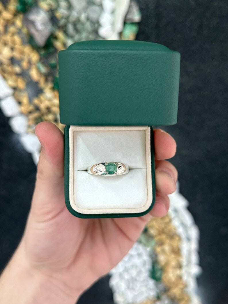 0.70ct Solitaire Natural Light Green Emerald 4 Prong Asscher Cut Sterling Silver Solitaire May Gift Ring - JR Colombian Emeralds