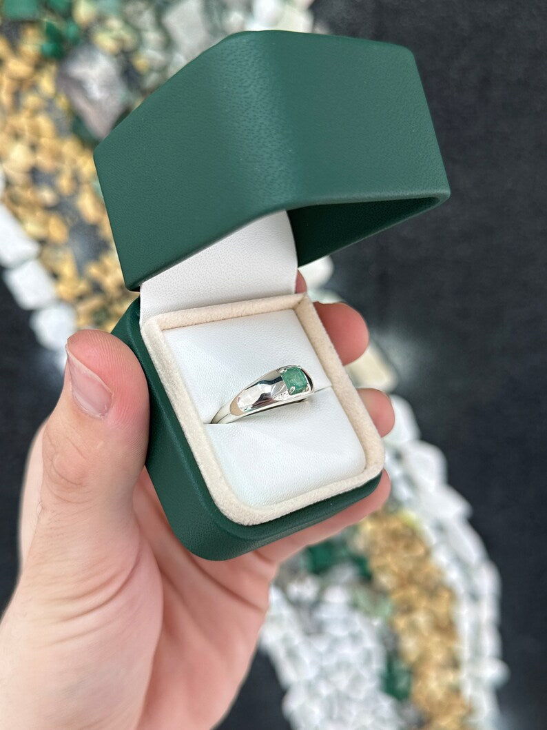 Natural emerald ring /// 4mm untreated colombian emerald set in sterling silver • delicate stacking ring • may cheapest birthstone /// SIZE 7.5 US