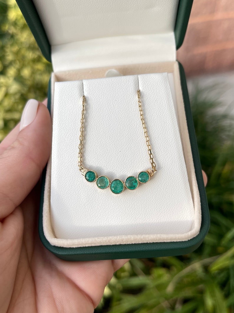 Emerald 5 Stone Round Bib Necklace