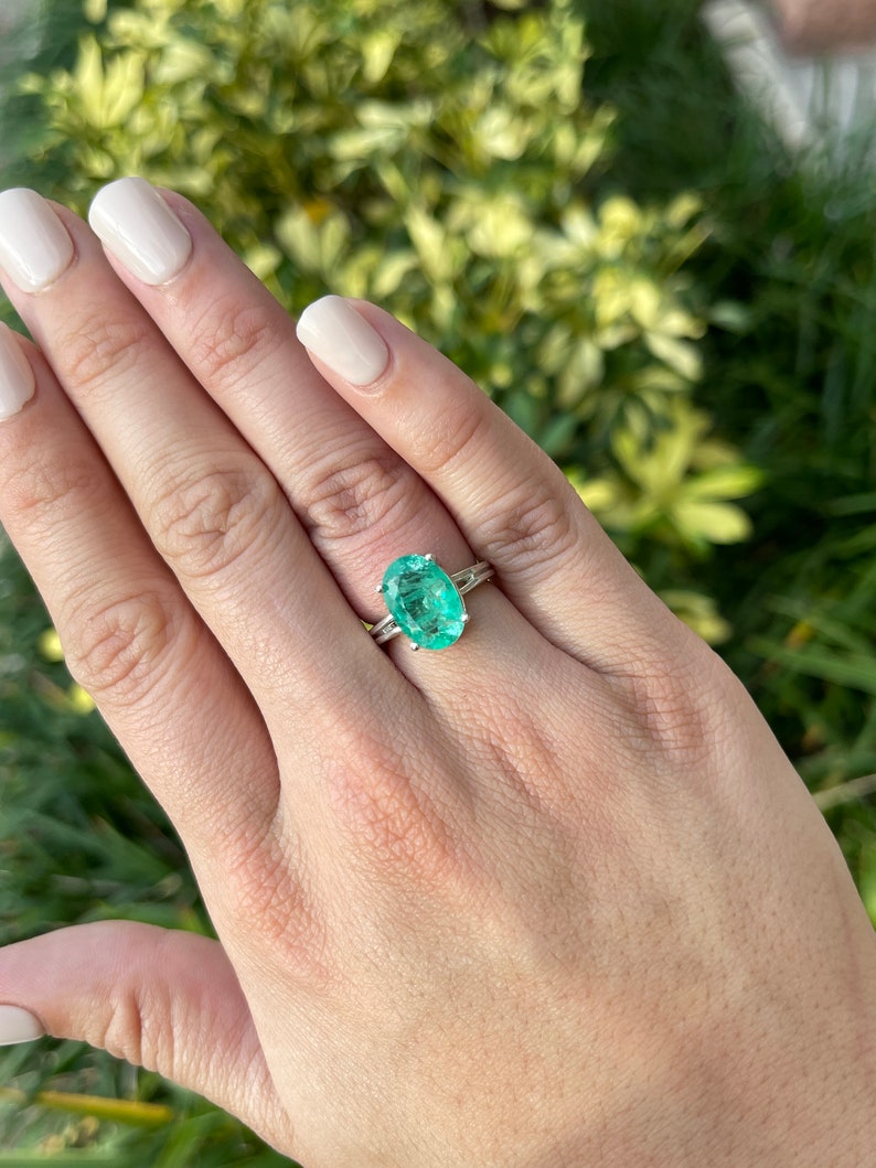 3.37ct Vivid Emerald Green Oval .925 Sterling Silver 4 Prong Solitaire Ring - JR Colombian Emeralds