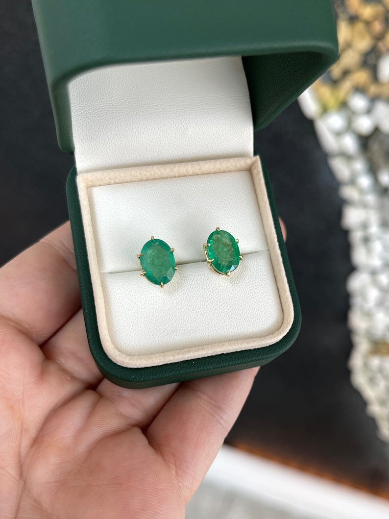 Six Prong Green Oval Earrings