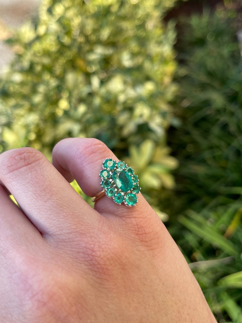 2.40tcw 18K Gold Oval Cut Emerald & Round Halo Art Statement Deco Ring - JR Colombian Emeralds